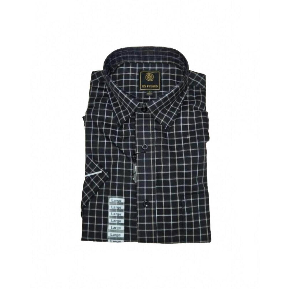 NEW F/X FUSION men's short sleeve textured check shirt in black/tan/silver